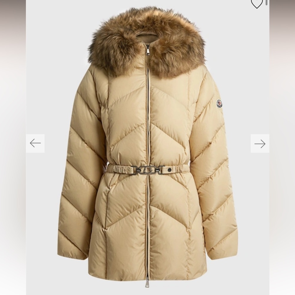 Moncler women’s shearling trim down jacket sz 1